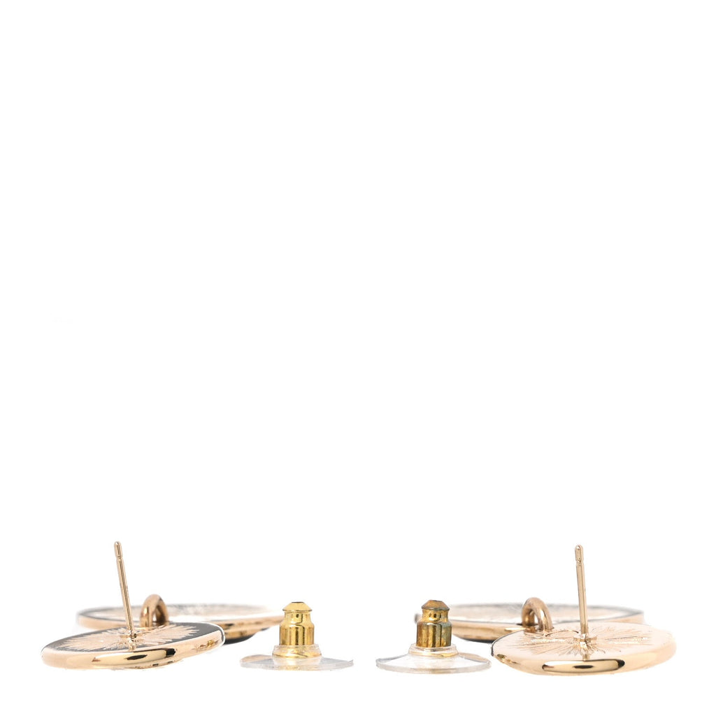 Enamel CC Disc Drop Earrings Gold Black