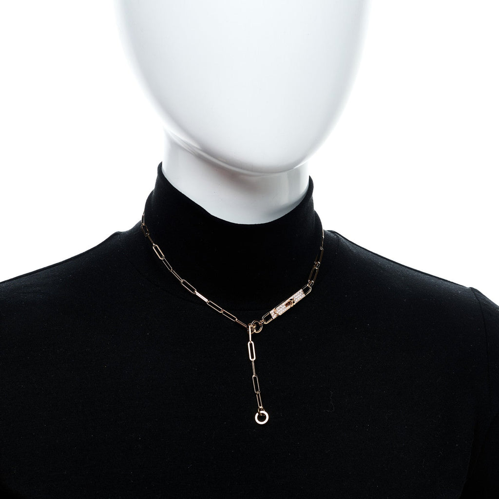 18K Rose Gold Diamond Pave PM Kelly Chaine Lariat Necklace SH