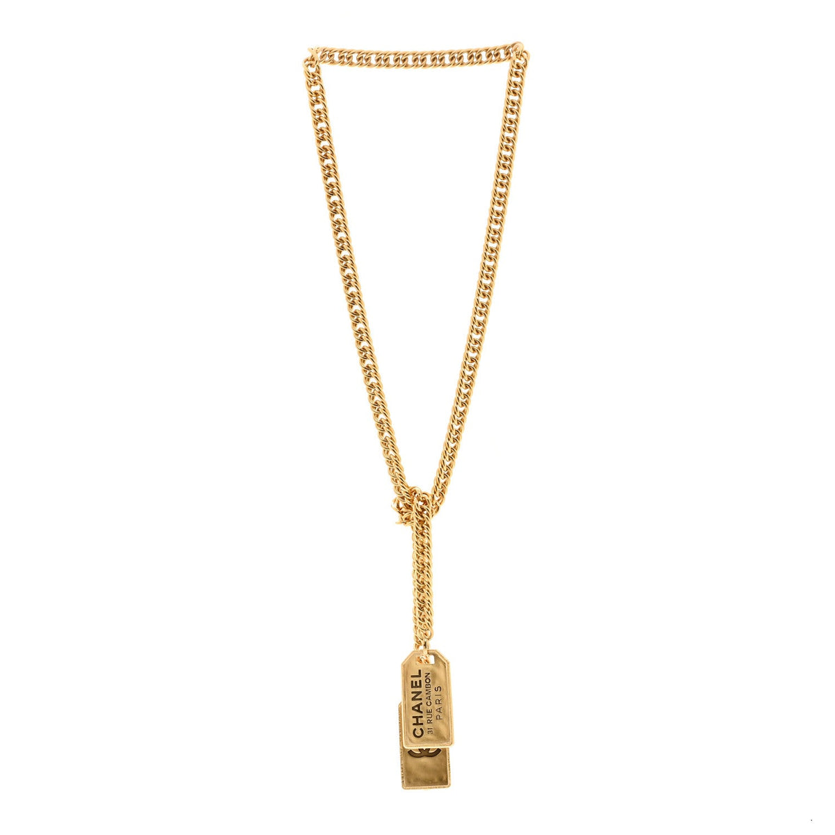 Metal ID Dog Tag Charm Necklace Gold