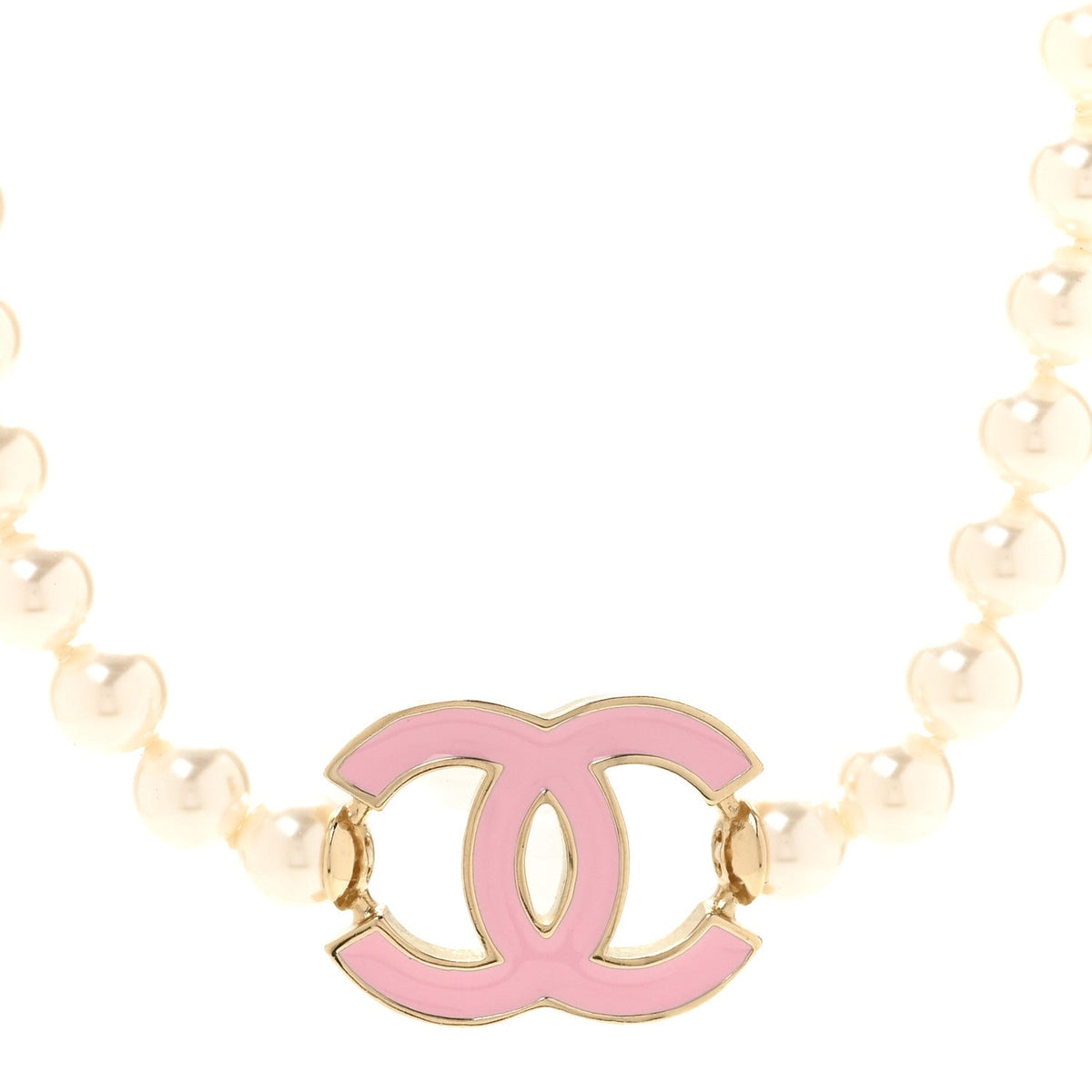 Pearl Enamel CC Choker Necklace Gold White Pink