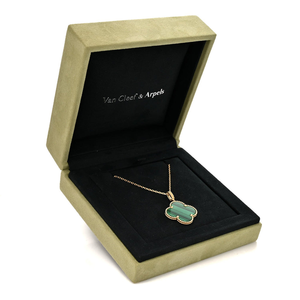 18K Yellow Gold Malachite Magic Alhambra Pendant Necklace