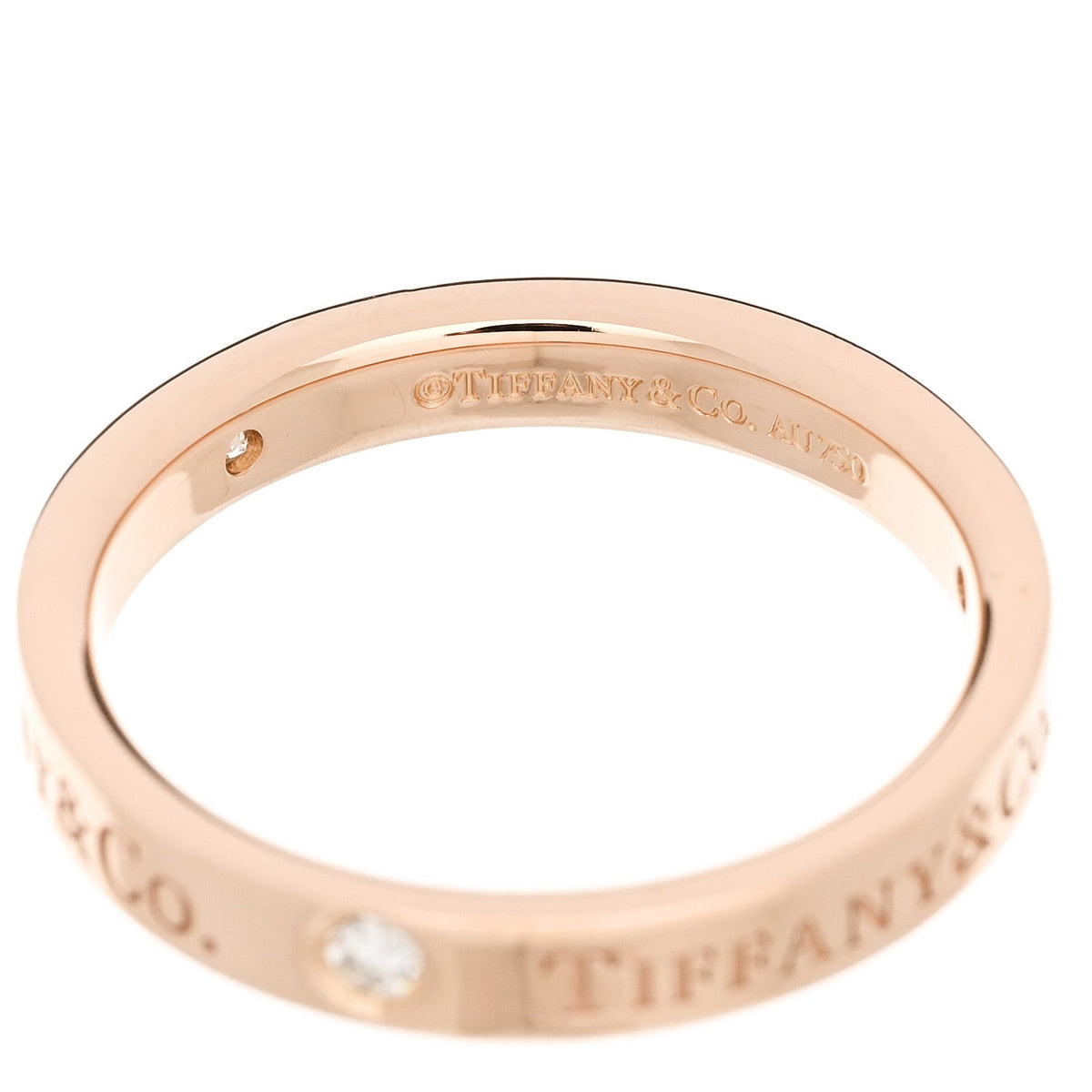 18K Rose Gold Diamond 3mm Logo Band Ring 53 6.25