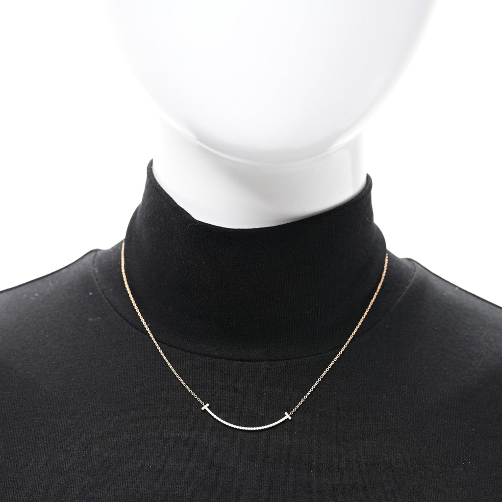 18K Rose Gold Diamond Small T Smile Pendant Necklace