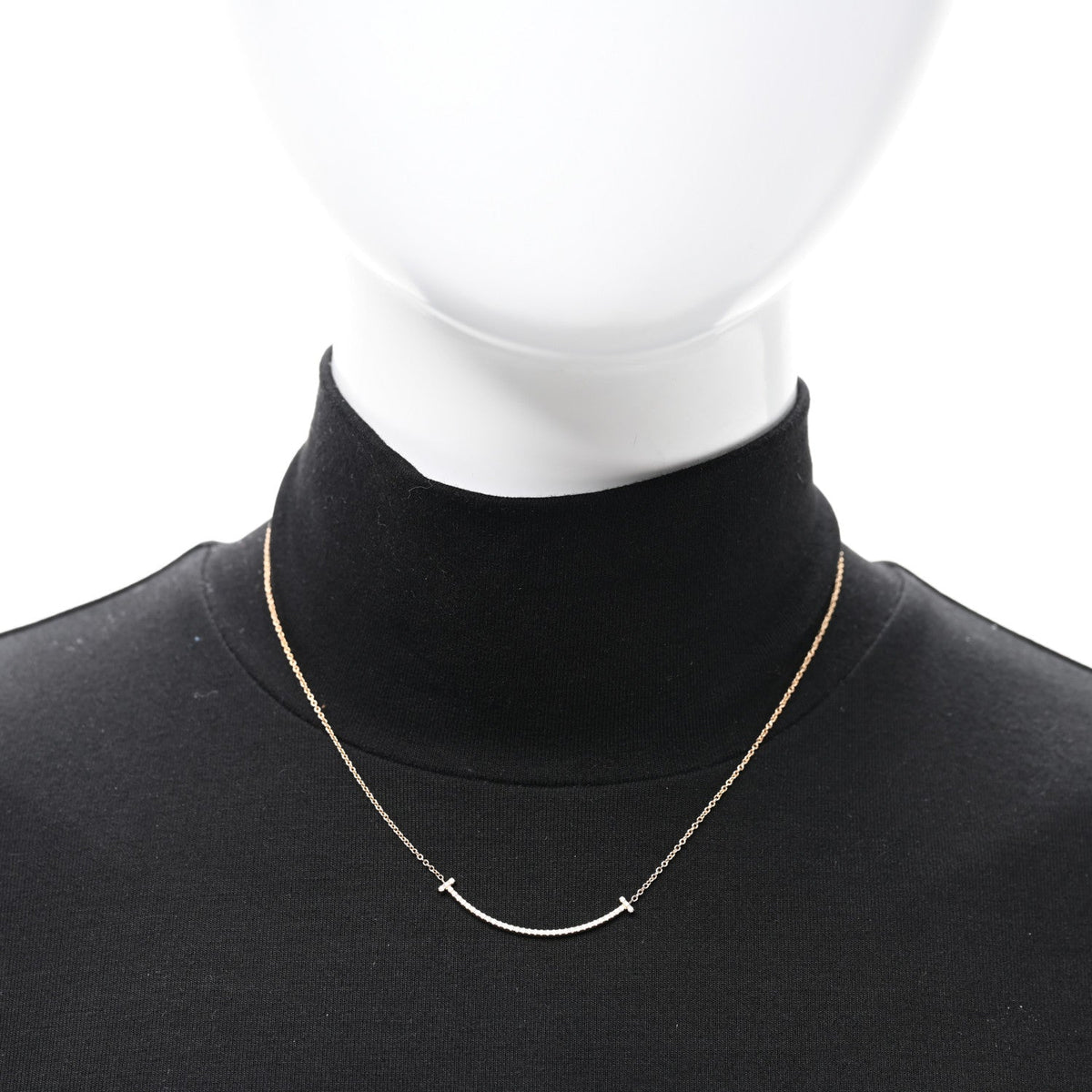 18K Rose Gold Diamond Small T Smile Pendant Necklace