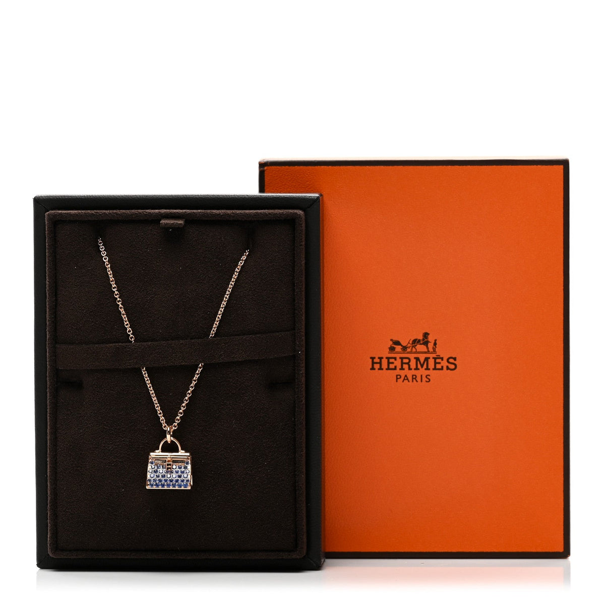 18K Rose Gold Blue Sapphire Kelly Amulettes Pendant Necklace