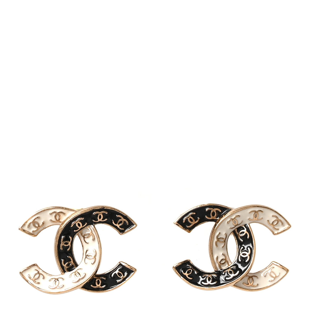 Enamel CC Logo Earrings Gold Black White