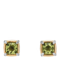 18K Yellow Gold Sterling Silver Diamond Peridot 5mm Petite Chatelaine Bezel Earrings
