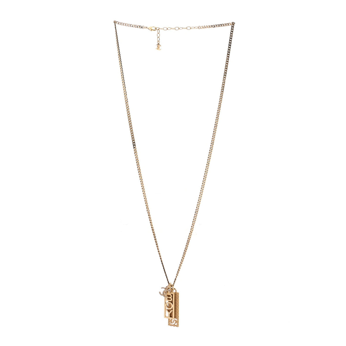 Metal Crystal CC Boy Pendant Long Necklace Gold