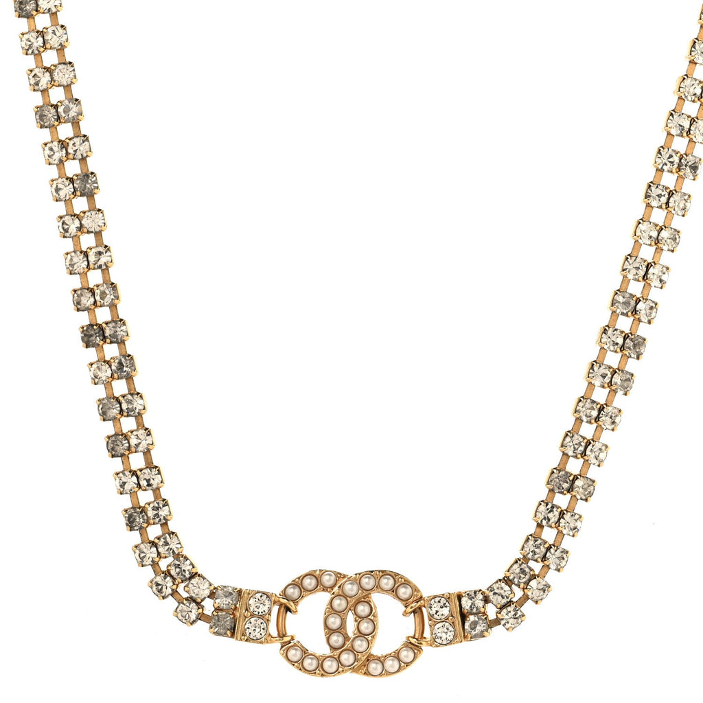 Crystal Pearl CC Choker Necklace Gold