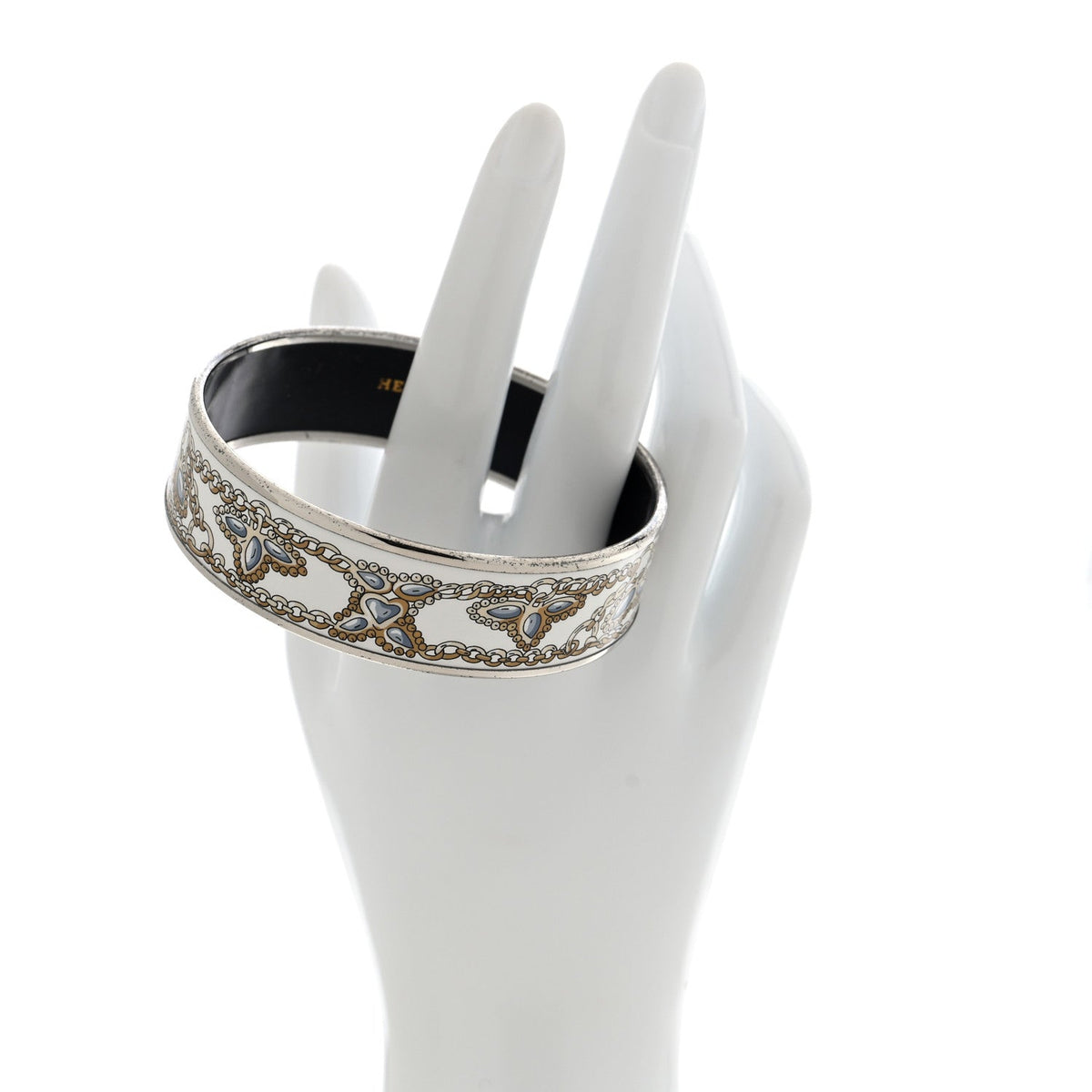 Enamel Printed Wide Bracelet M White