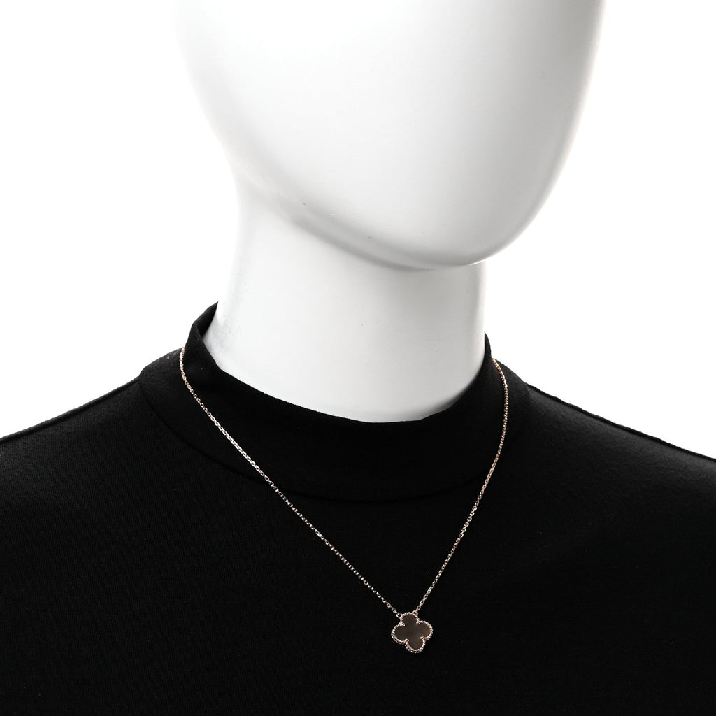 18K Rose Gold Gray Mother of Pearl Vintage Alhambra Pendant Necklace