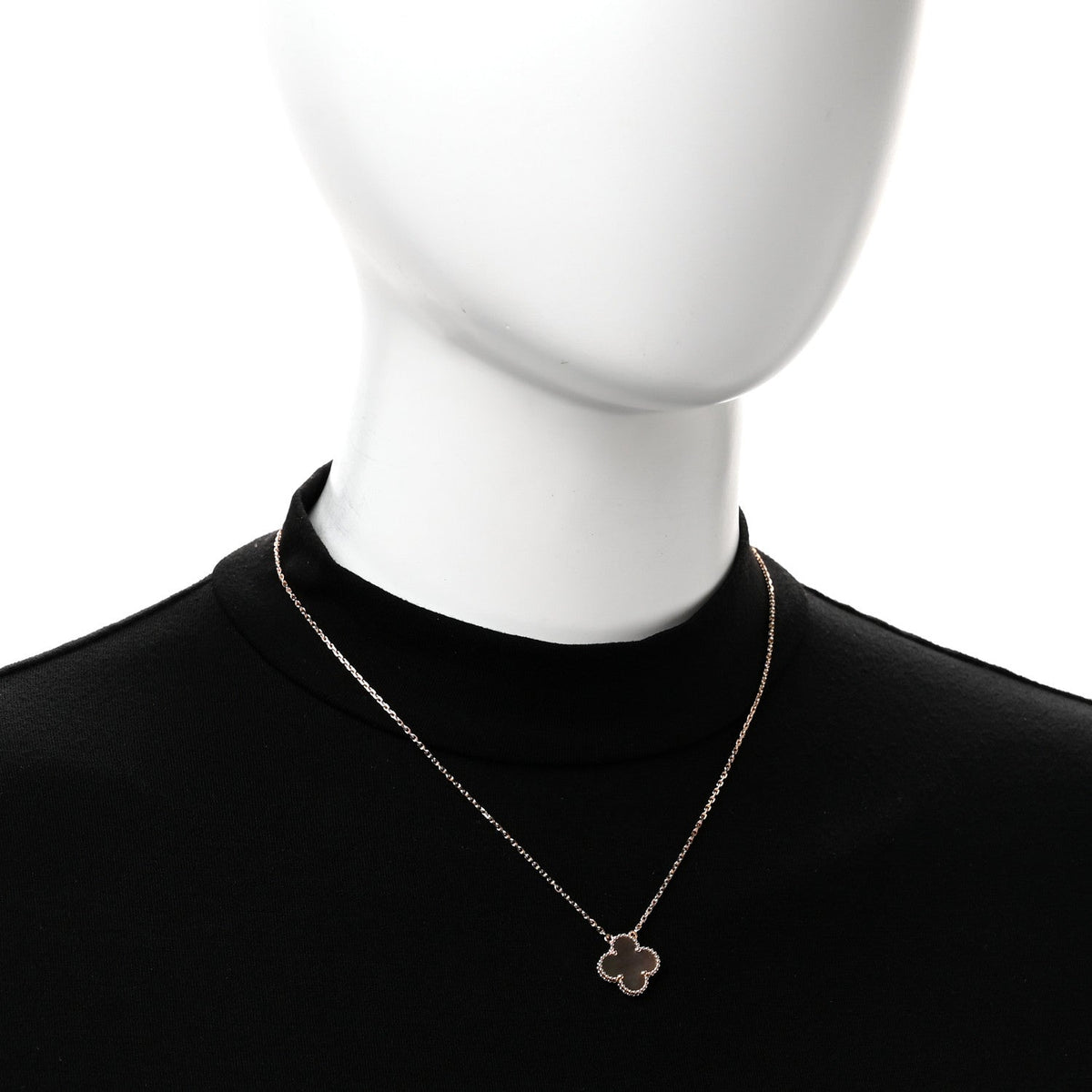 18K Rose Gold Gray Mother of Pearl Vintage Alhambra Pendant Necklace