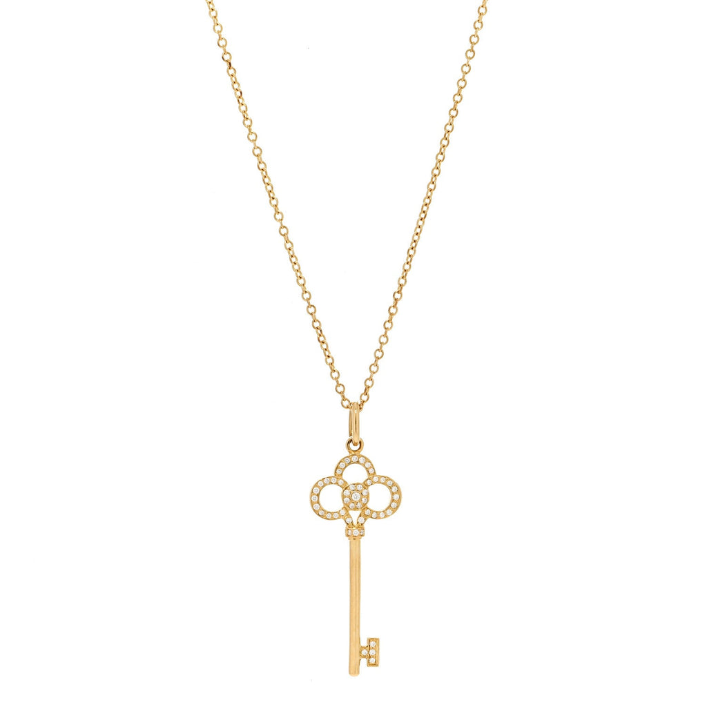 18K Yellow Gold Diamond Crown Key Pendant Necklace
