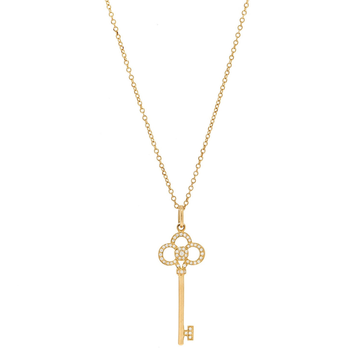 18K Yellow Gold Diamond Crown Key Pendant Necklace