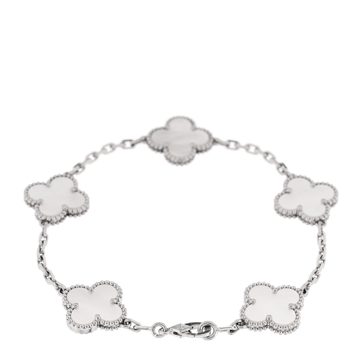 18K White Gold Mother of Pearl 5 Motifs Vintage Alhambra Bracelet