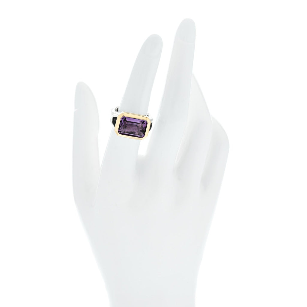 Sterling Silver 18K Yellow Gold Amethyst Iolite Three Stone Novella Ring 52 6