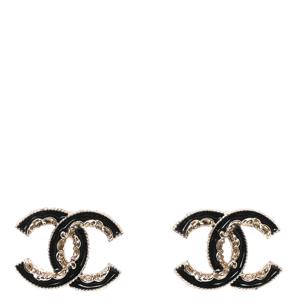 Enamel CC Baroque Earrings Black Gold