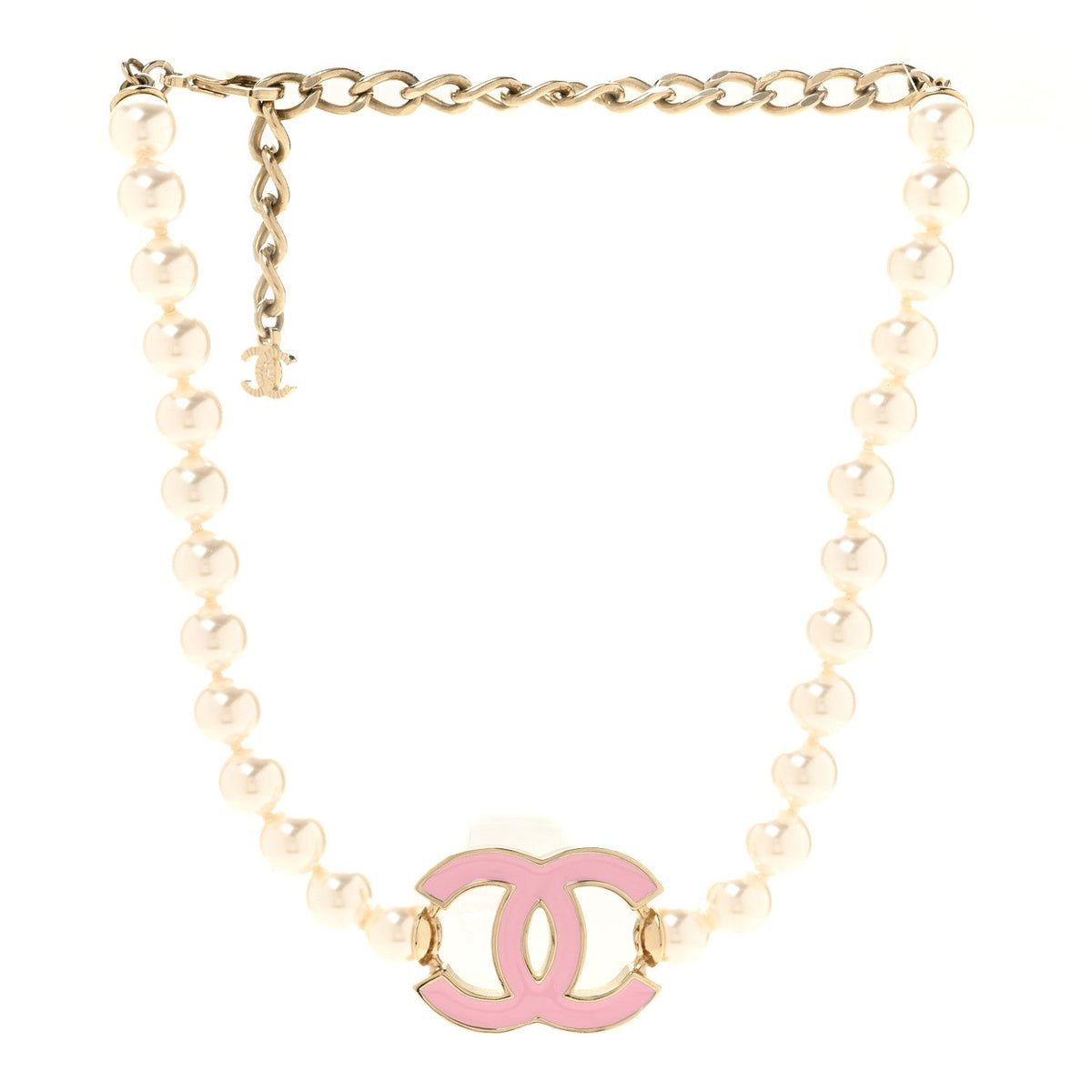 Pearl Enamel CC Choker Necklace Gold White Pink