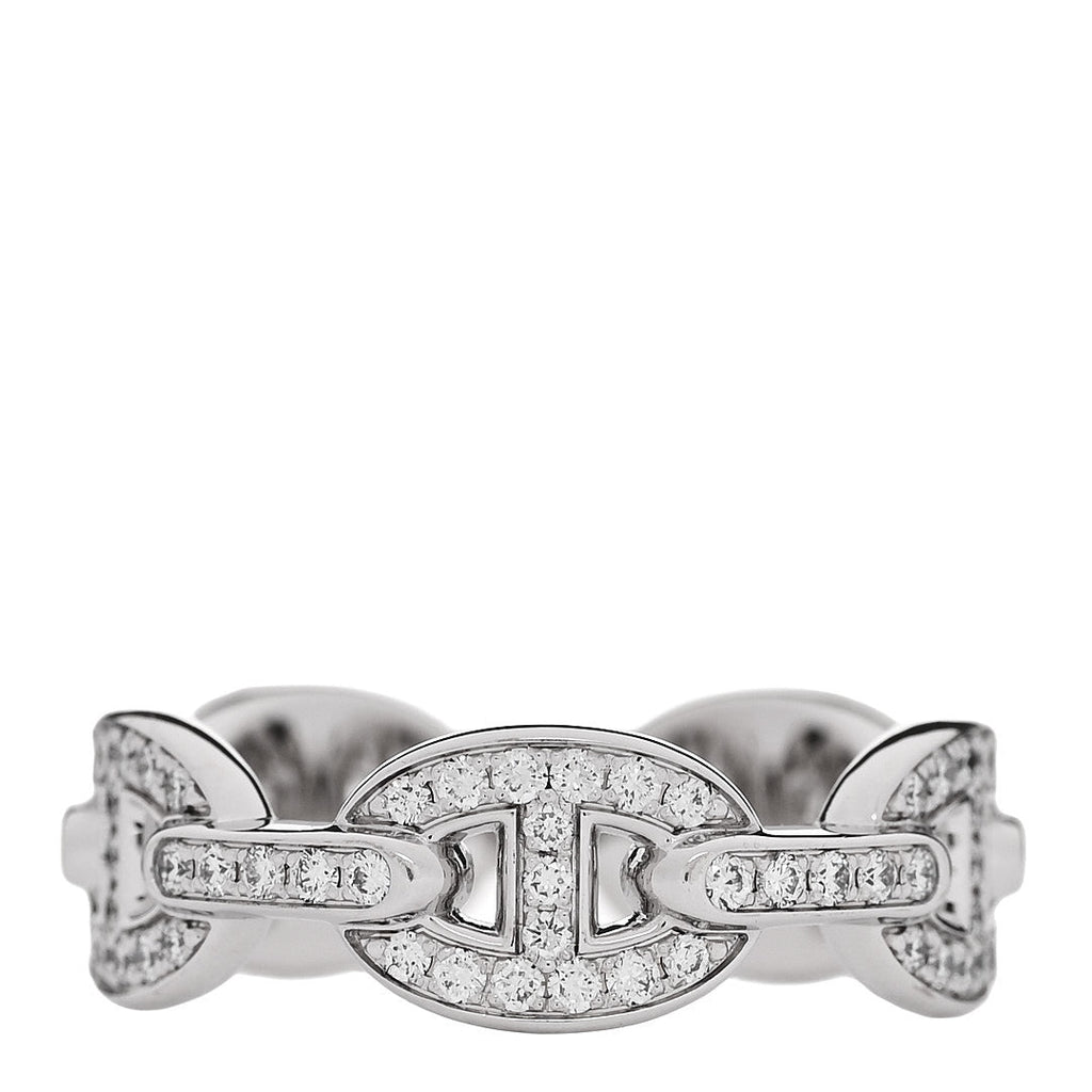 18K White Gold Diamond PM d'Ancre Enchainee Ring 54 7