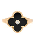 18K Yellow Gold Black Onyx Diamond Vintage Alhambra Ring 56 7.5