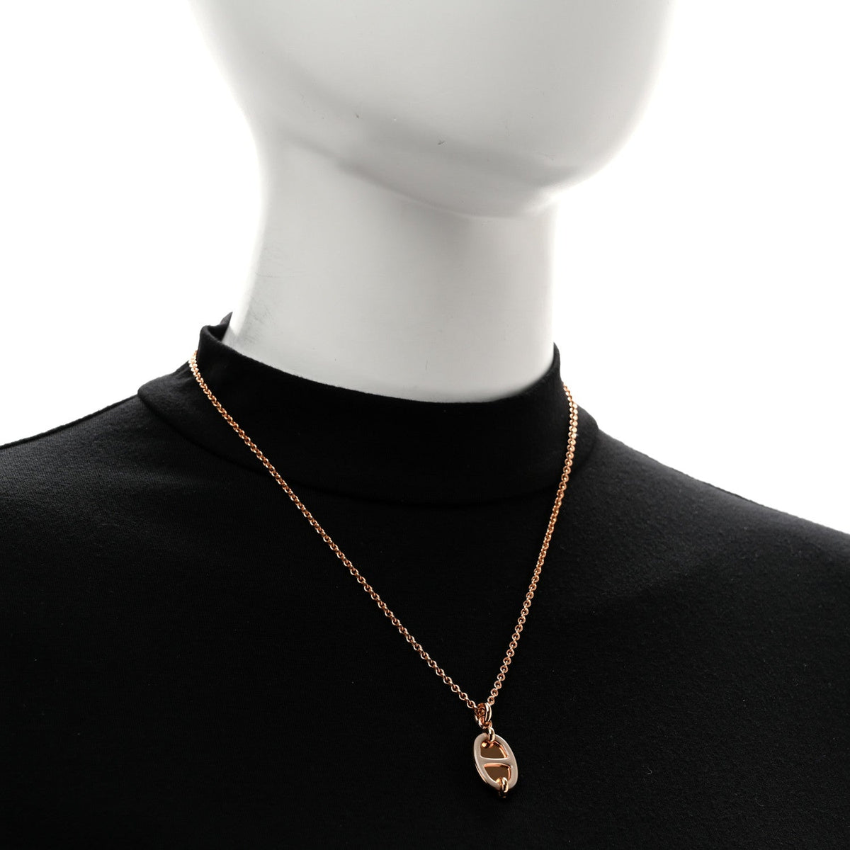 Metal Enamel Mini Maillon Pendant Necklace Marron Glace