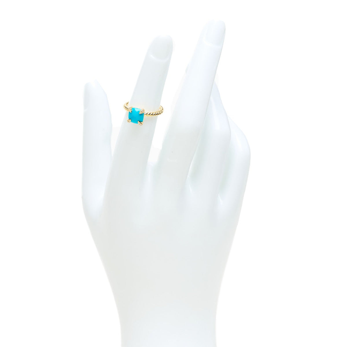 18K Yellow Gold Diamond Turquoise 7mm Chatelaine Ring 46 3.75