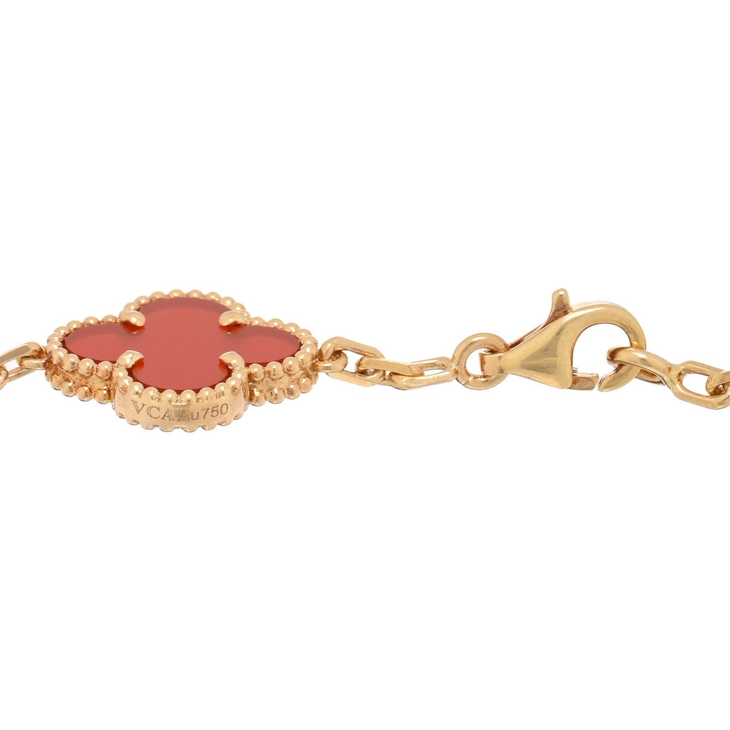 18K Yellow Gold Carnelian 5 Motifs Vintage Alhambra Bracelet