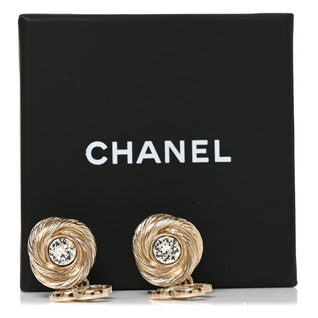 Metal Crystal CC Drop Earrings Gold