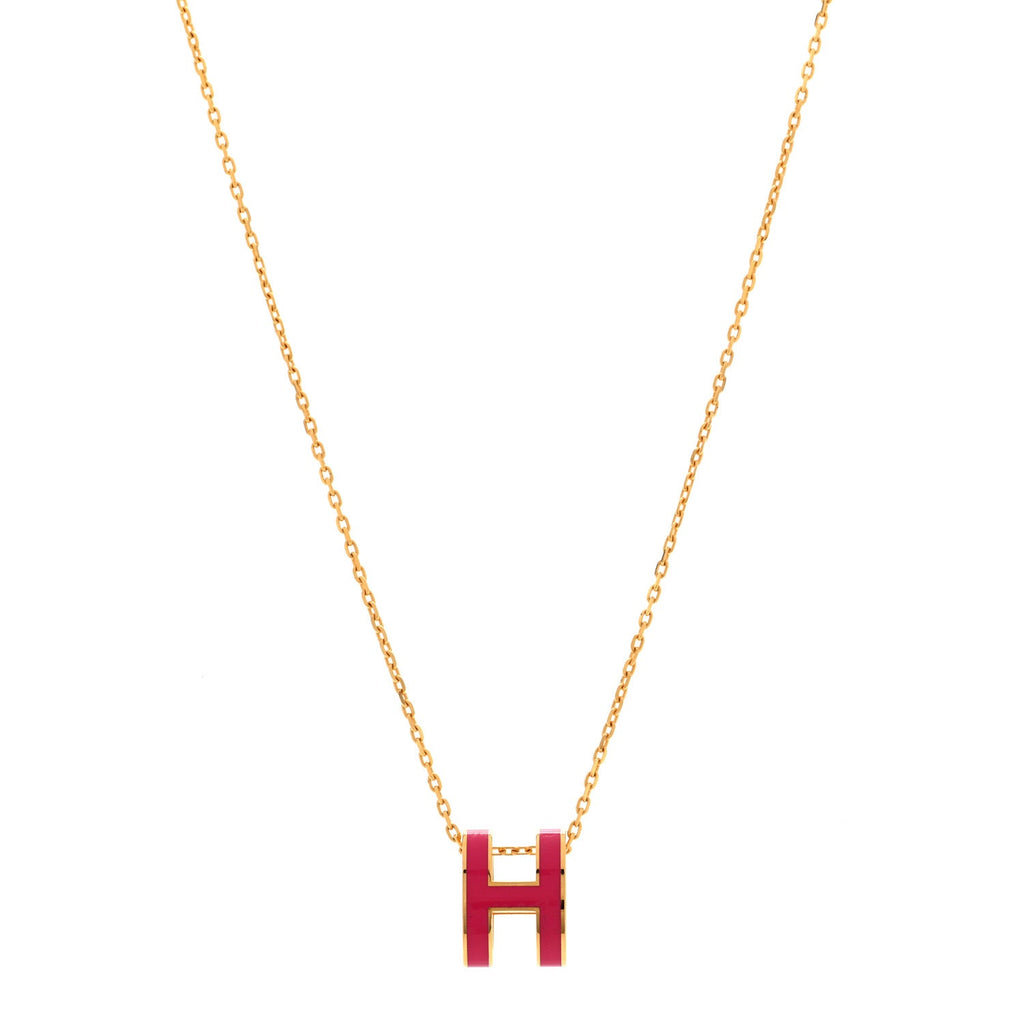Lacquered Gold Pop H Pendant Necklace Rose Indien