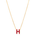 Lacquered Gold Pop H Pendant Necklace Rose Indien