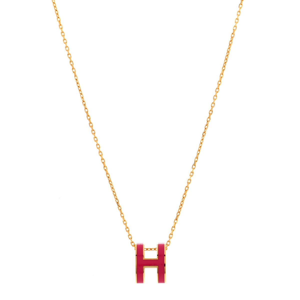 Lacquered Gold Pop H Pendant Necklace Rose Indien