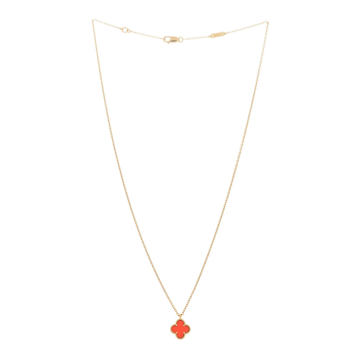 18K Rose Gold Carnelian Sweet Alhambra Pendant Necklace