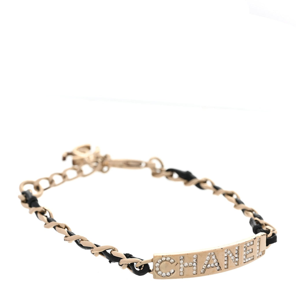 Metal Lambskin Crystal Sergeant Chanel Bracelet Gold