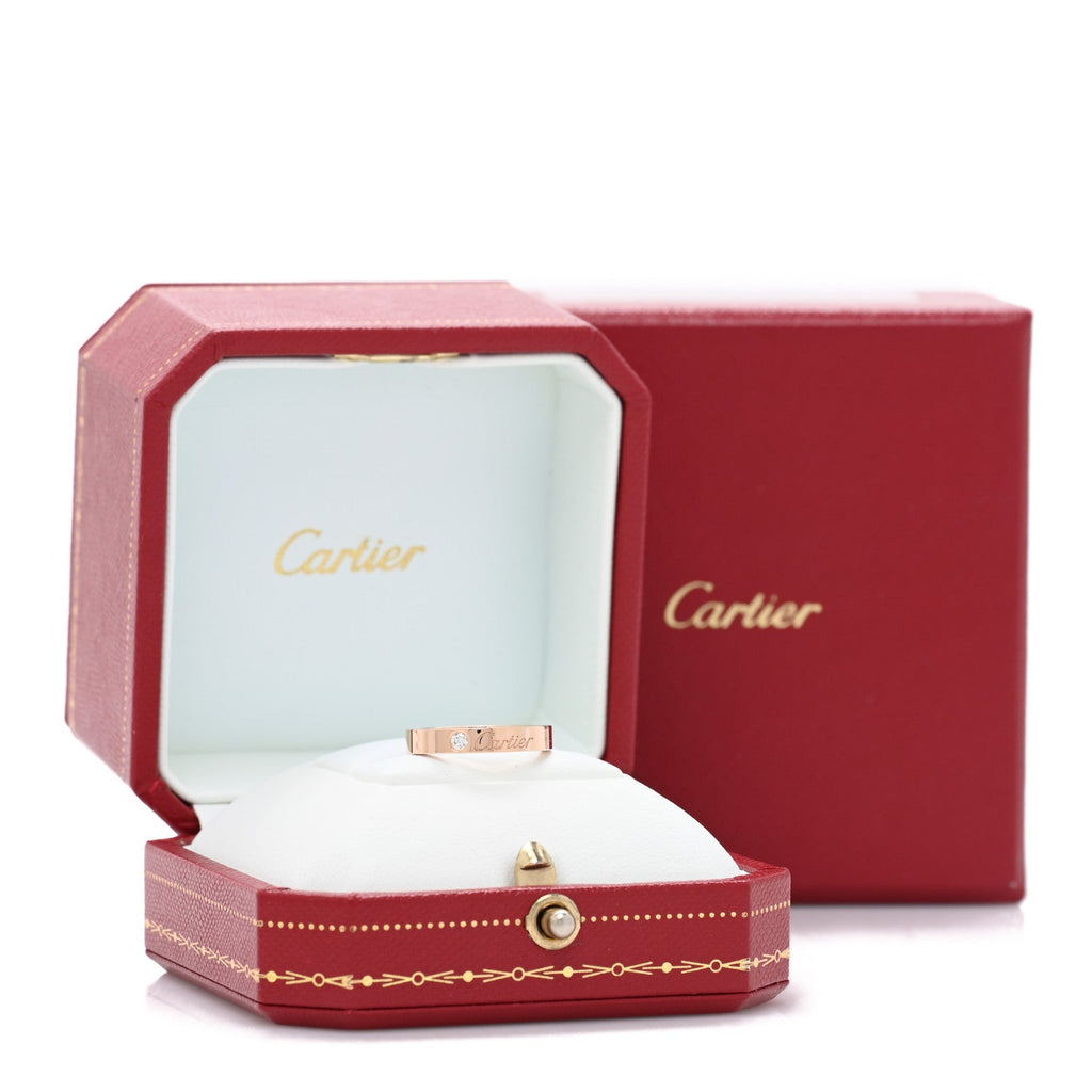 18K Pink Gold Diamond 3mm C De Cartier Wedding Band Ring 46 3.75