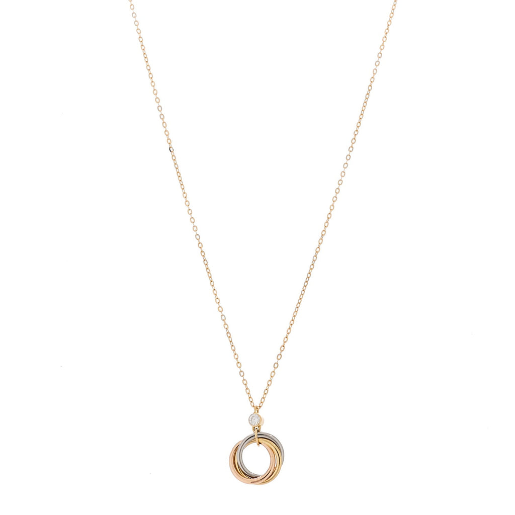 18K Pink Yellow White Gold Diamond Trinity Pendant Necklace