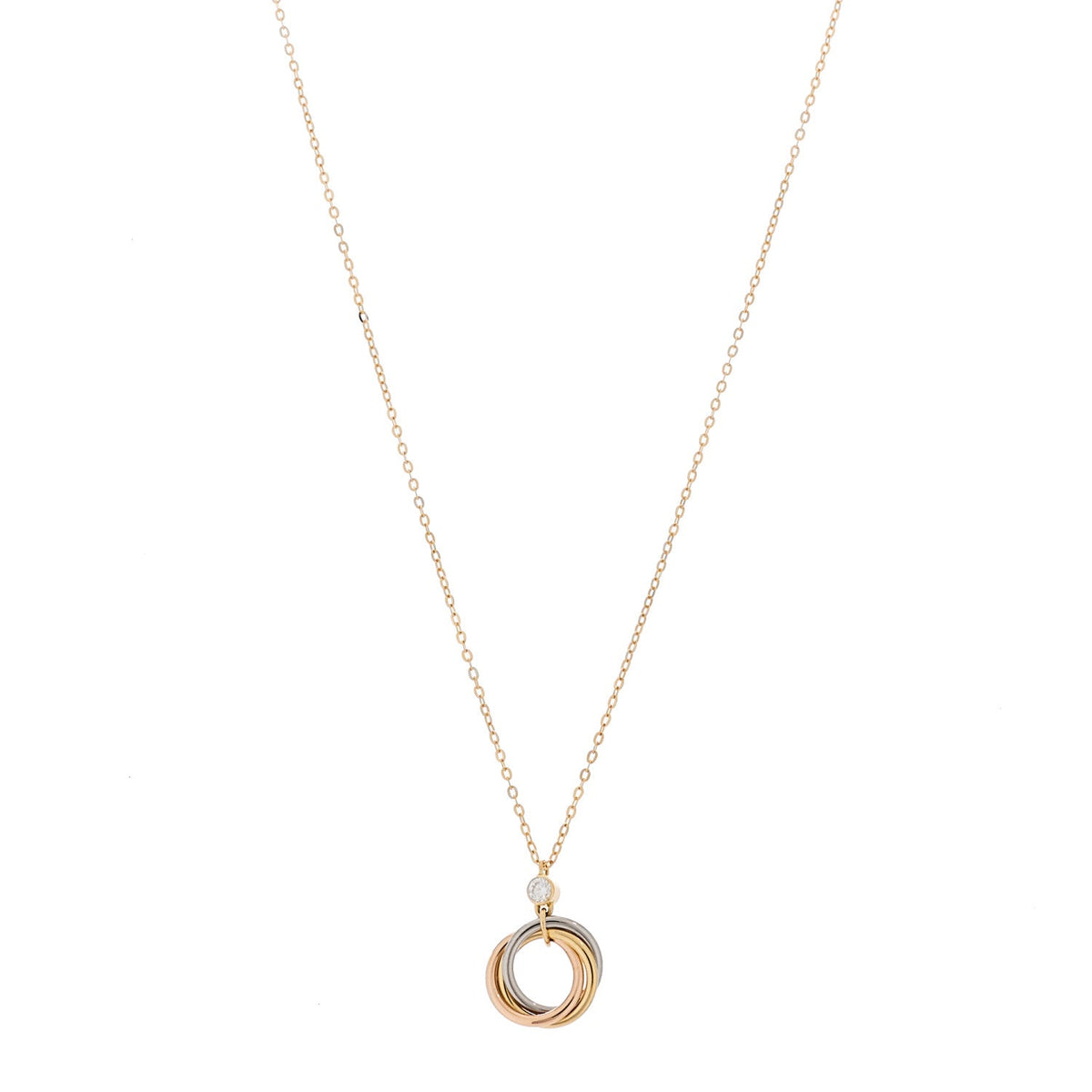 18K Pink Yellow White Gold Diamond Trinity Pendant Necklace