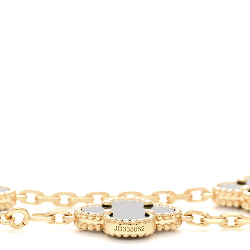 18K Yellow Gold Black Onyx 10 Motifs Vintage Alhambra Necklace