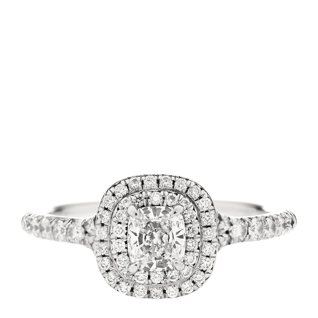 Platinum Diamond .41ct Soleste Cushion Cut Double Halo Engagement Ring 50 5.25