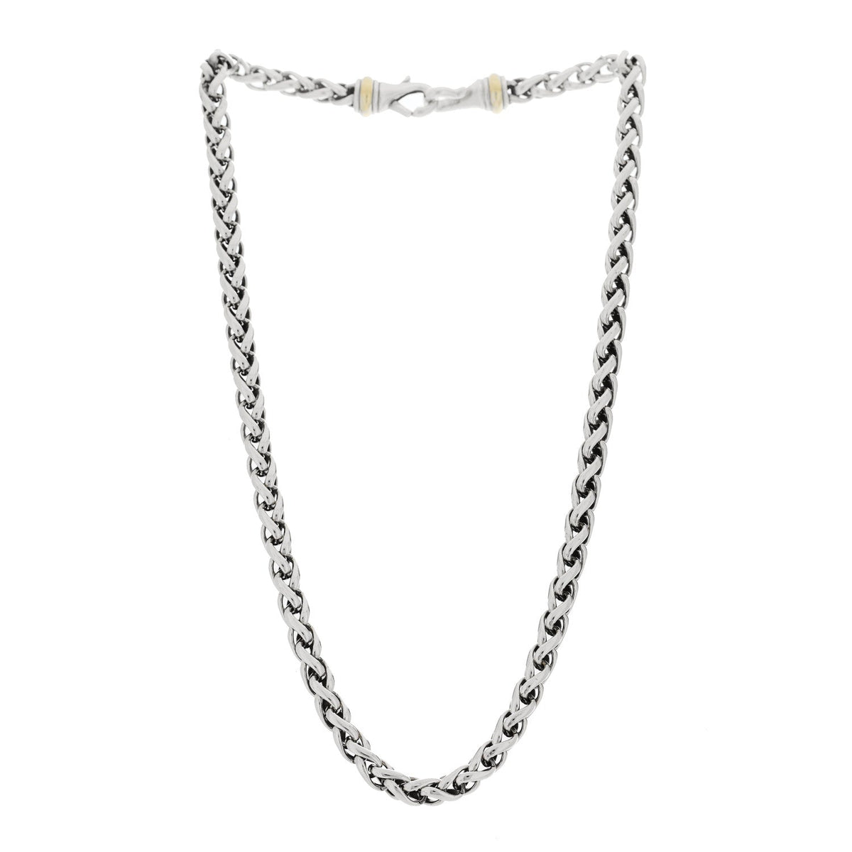 Sterling Silver 14K Yellow Gold 6mm Wheat Chain Necklace