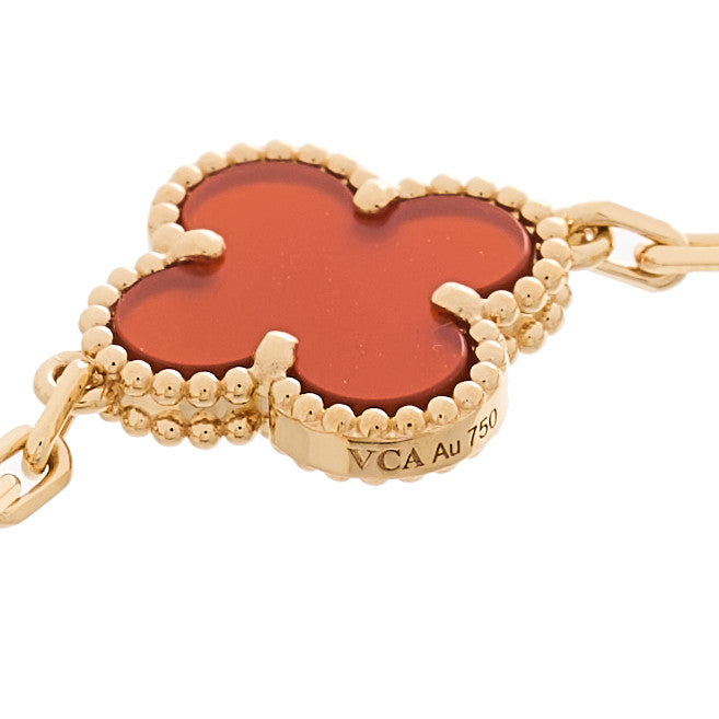 18K Yellow Gold Carnelian 5 Motifs Vintage Alhambra Bracelet