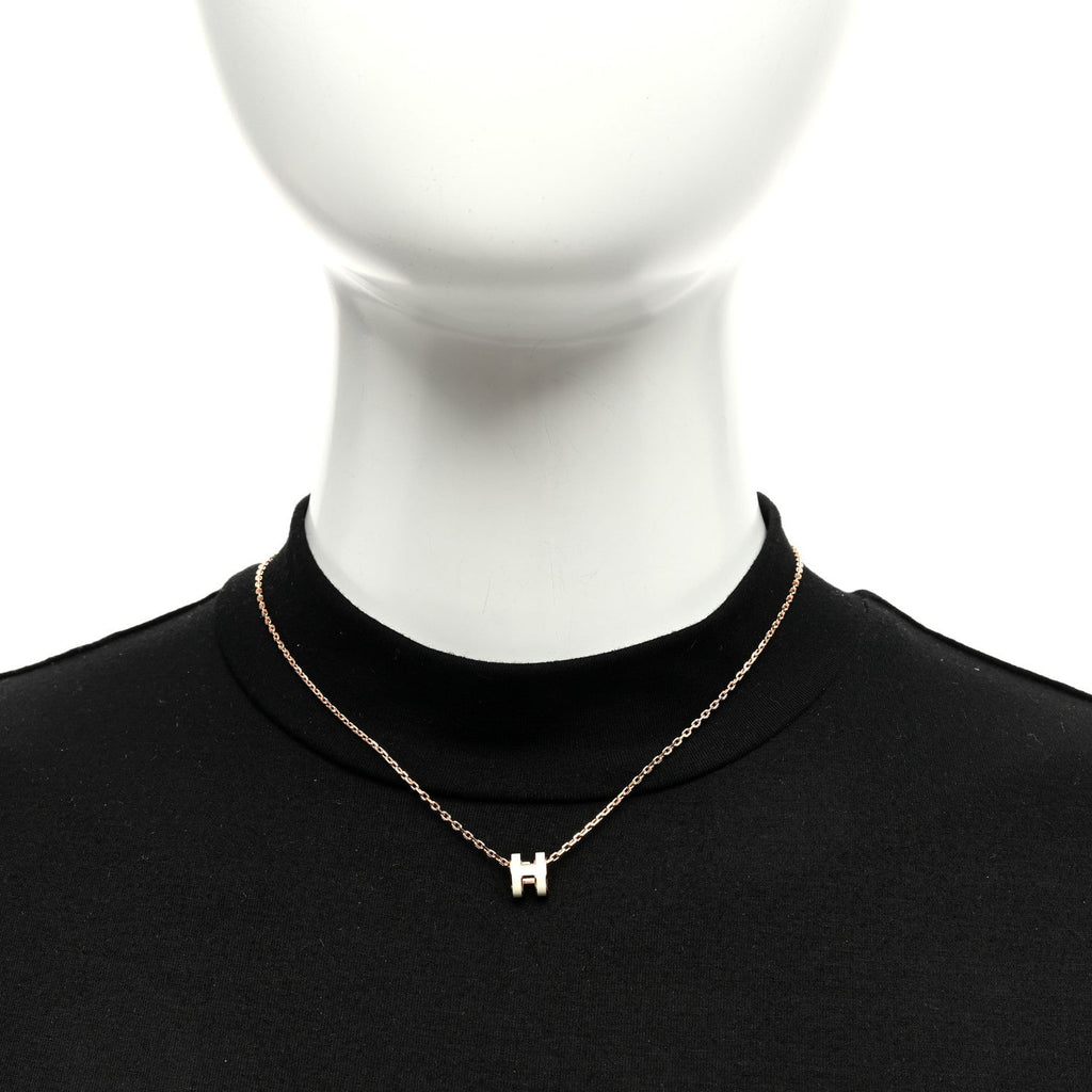 Lacquered Rose Gold Mini Pop H Pendant Necklace White