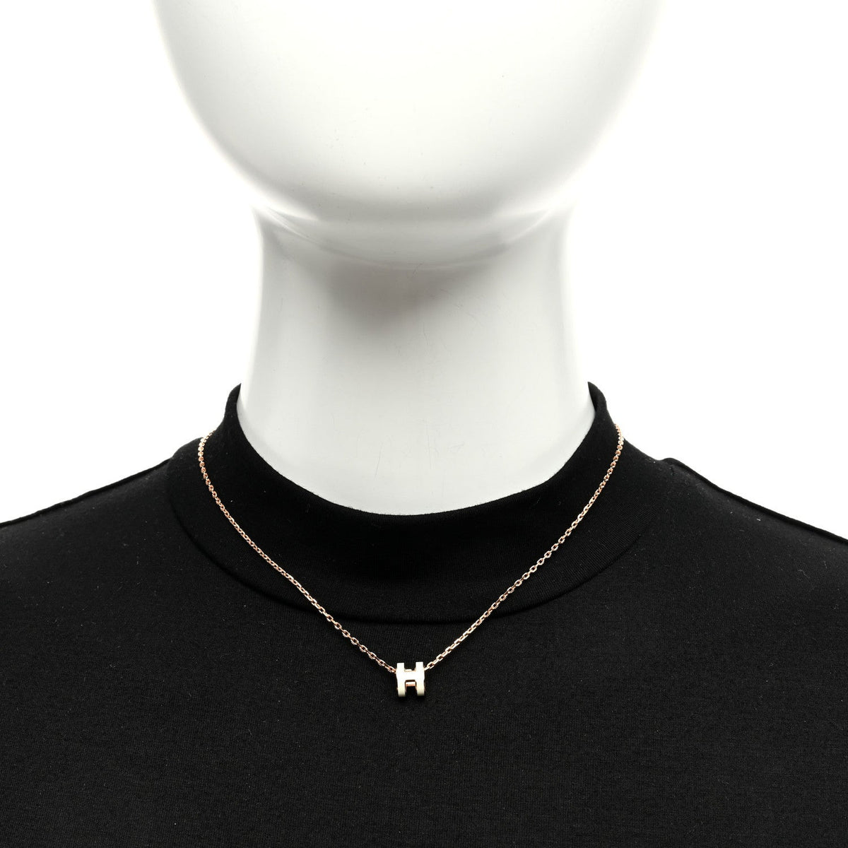 Lacquered Rose Gold Mini Pop H Pendant Necklace White