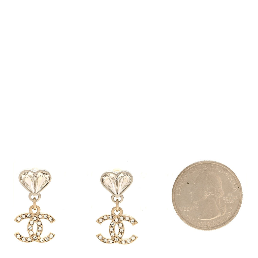 Crystal CC Heart Drop Earrings Gold Silver