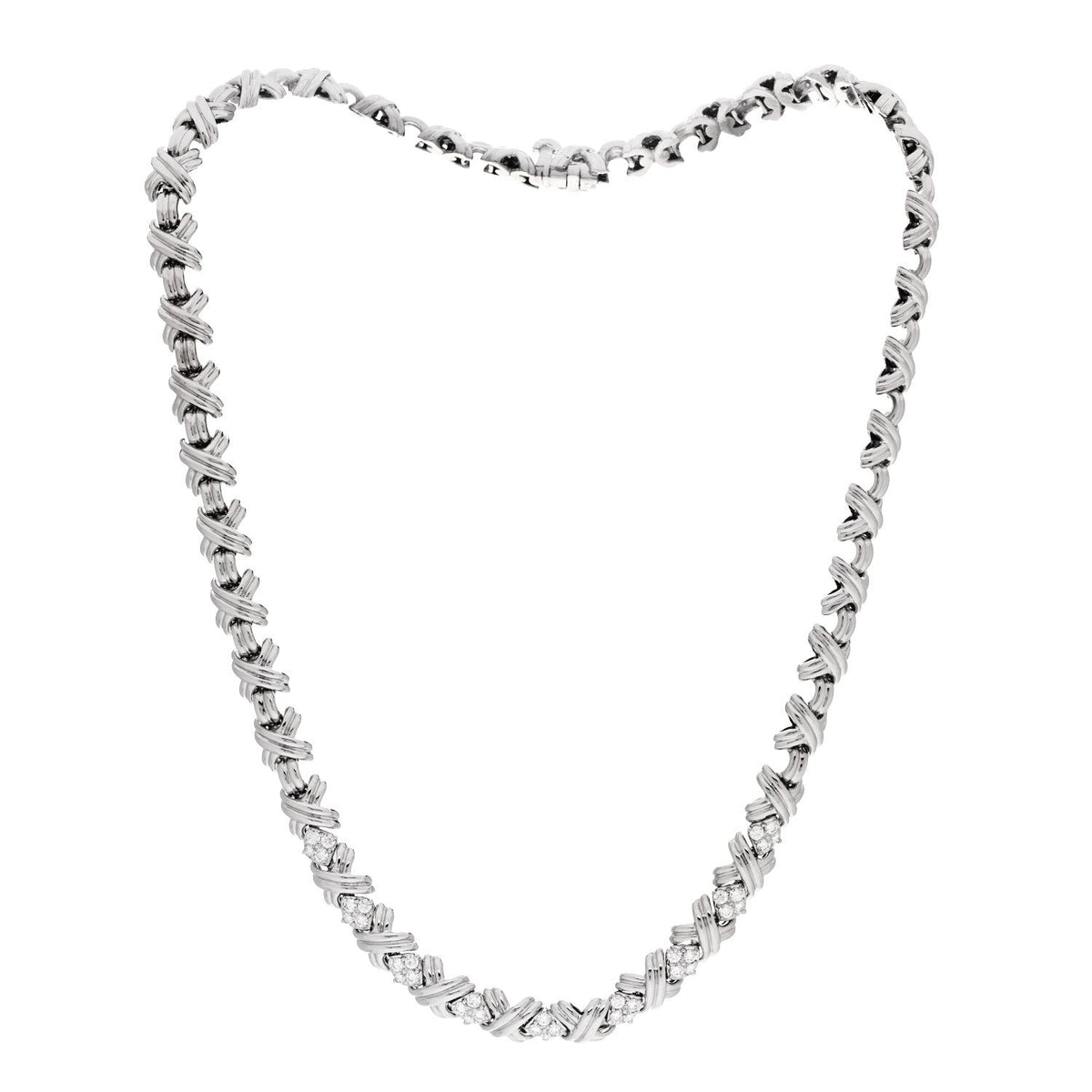 18K White Gold Diamond Signature X Necklace