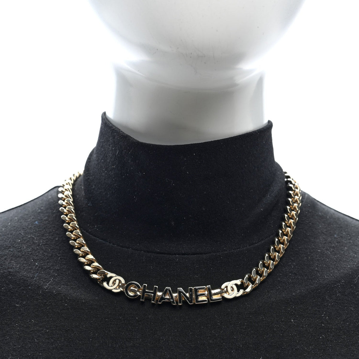 Enamel Metal Logo Choker Necklace Gold Black White