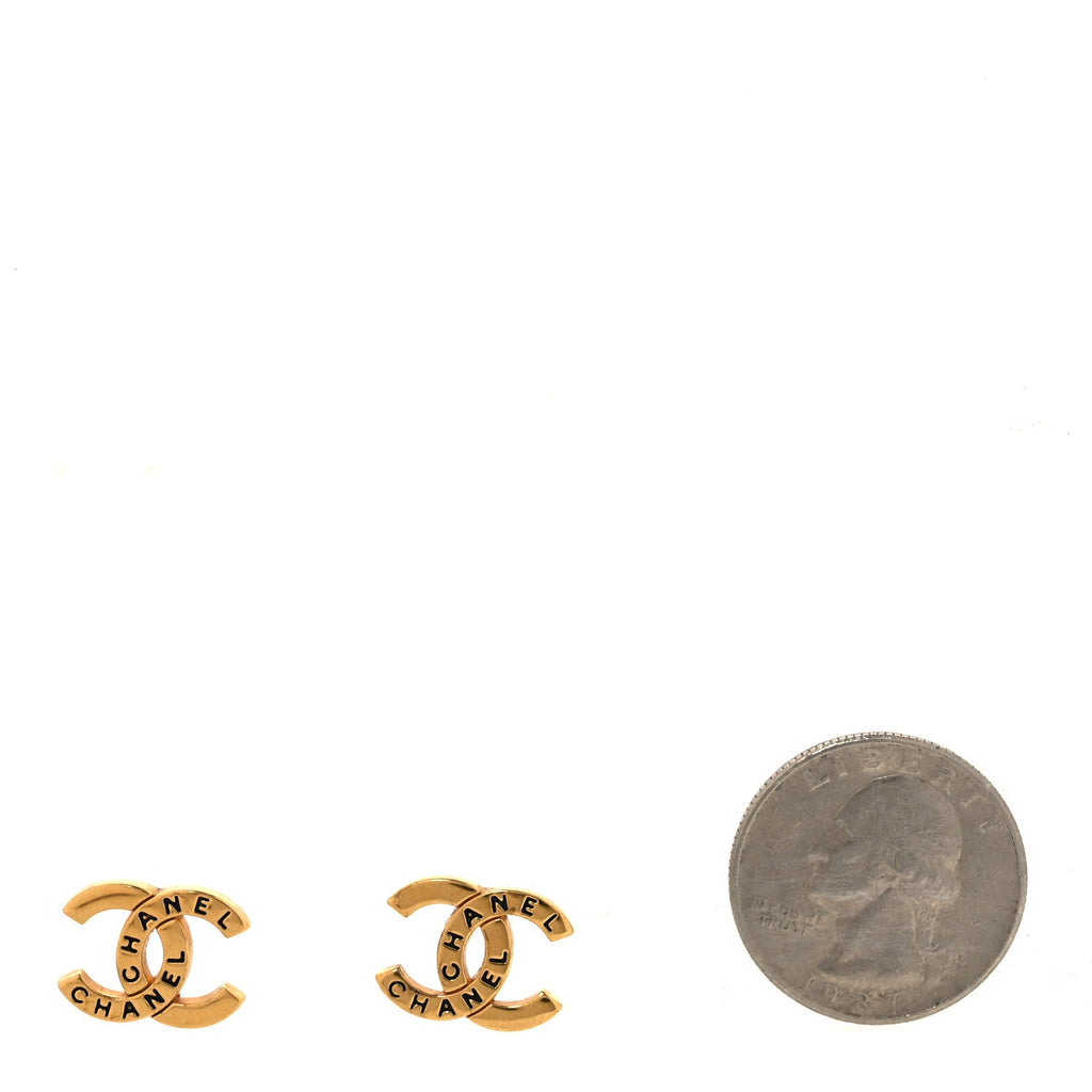 Metal CC Paris Button Stud Earrings Gold