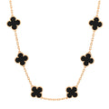 18K Yellow Gold Black Onyx 10 Motifs Vintage Alhambra Necklace
