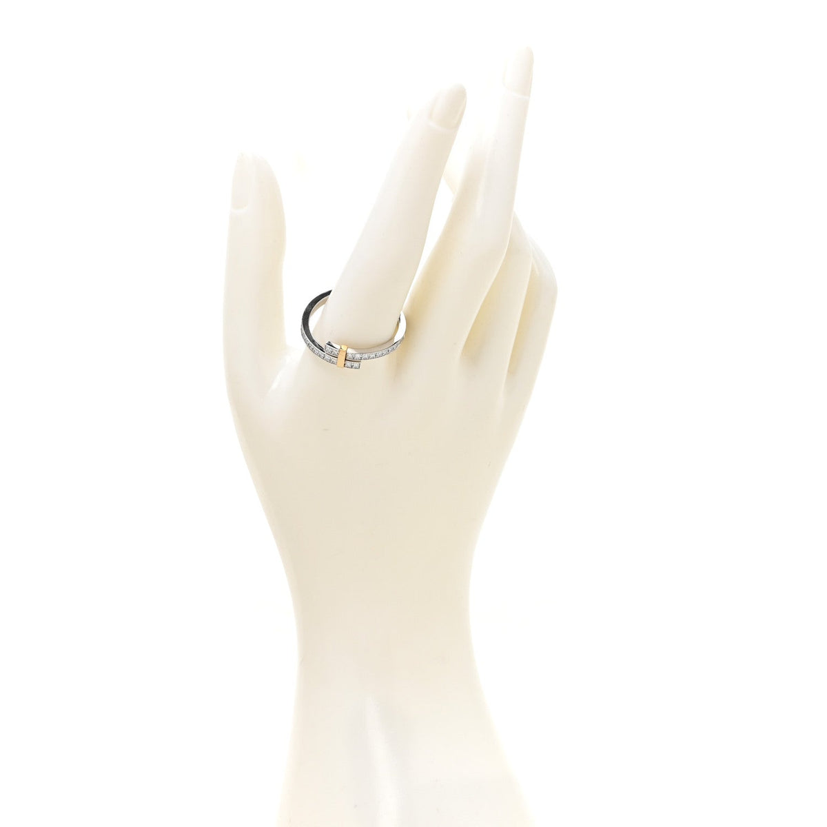 18K Yellow Gold Platinum Diamond Edge Bypass Ring 67 11.75