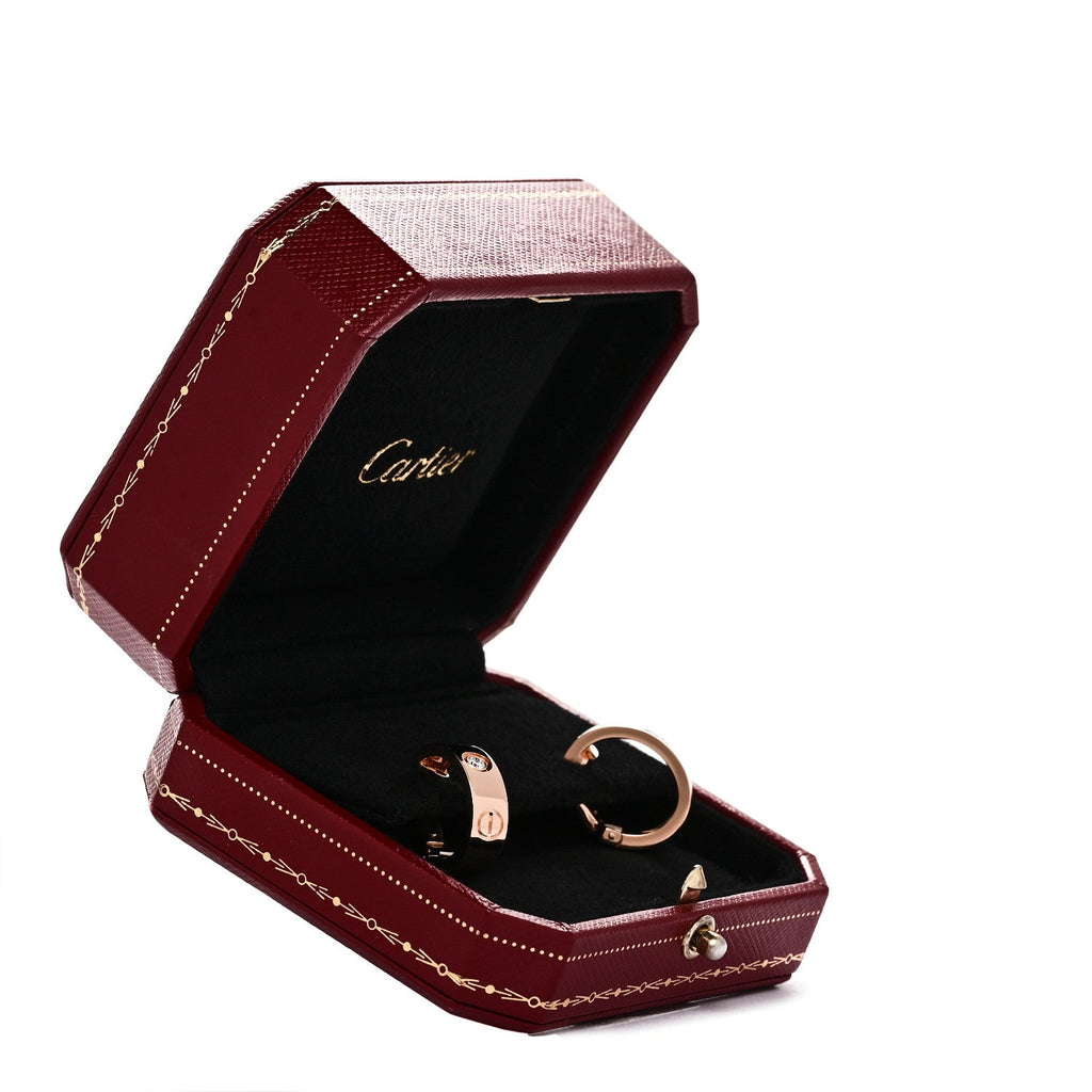 18K Pink Gold 2 Diamond 5.5mm LOVE Hoop Earrings