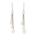 Sterling Silver 18K White Gold Cultured Pearl Box Chain Drop Earrings
